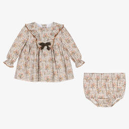 Foque-فستان بطبعة ورود قطن تويل كاروهات لون بني | Childrensalon Outlet