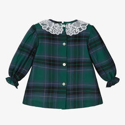 فوكيه-فستان قطن كاروهات لون أخضر وكحلي أطفال بناتي | Childrensalon Outlet