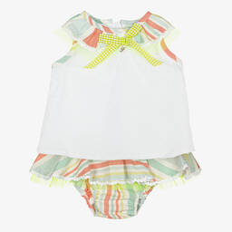 فوكيه-طقم شورت قطن جيرسي مقلم لون أبيض للمولودات | Childrensalon Outlet