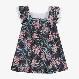 فوكيه-فستان قطن لون أزرق بطبعة ورود للبنات | Childrensalon Outlet