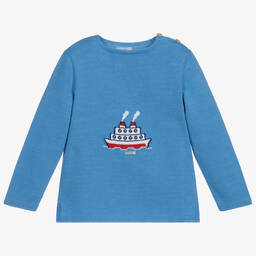 Foque-Blue Knitted Cotton Sweater | Childrensalon Outlet