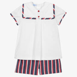 Foque-Blue Stripe Sailor Shorts Set | Childrensalon Outlet