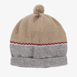 فوكيه-قبعة بوم-بوم مزيج صوف محبوك لون بيج ورمادي | Childrensalon Outlet