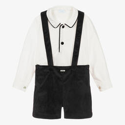 Foque-Boys Black & White Velvet Shorts Set | Childrensalon Outlet