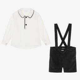 Foque-Boys Black & White Velvet Shorts Set | Childrensalon Outlet