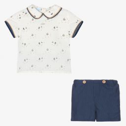 Foque-Boys Blue Boats Shorts Set | Childrensalon Outlet