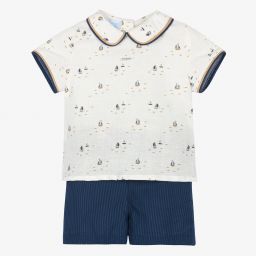 Foque-Boys Blue Boats Shorts Set | Childrensalon Outlet