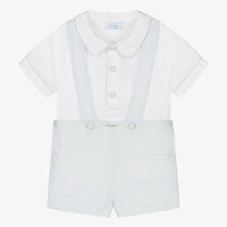 Foque-طقم شورت قطن وكتان لون أبيض وأزرق للأولاد | Childrensalon Outlet