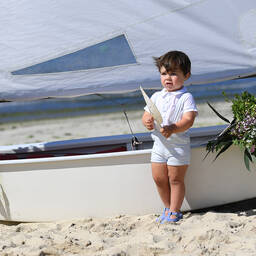 Foque-طقم شورت قطن وكتان لون أبيض وأزرق للأولاد | Childrensalon Outlet