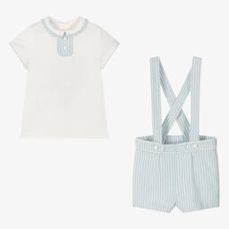 Foque-Boys Blue Cotton & Linen Shorts Set | Childrensalon Outlet