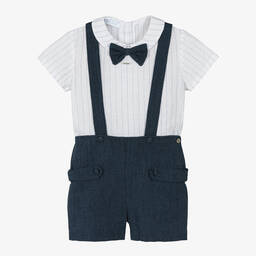 Foque-Boys Blue Cotton & Linen Shorts Set | Childrensalon Outlet