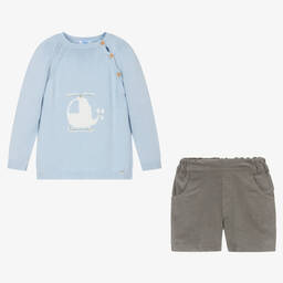 Foque-Boys Blue & Grey Cotton Shorts Set | Childrensalon Outlet