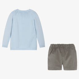 Foque-Boys Blue & Grey Cotton Shorts Set | Childrensalon Outlet