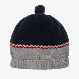 فوكيه-قبعة بوم-بوم مزيج صوف محبوك لون كحلي ورمادي | Childrensalon Outlet