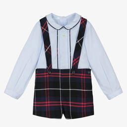 فوكيه-طقم شورت قطن تارتان لون كحلي وأحمر للأولاد | Childrensalon Outlet