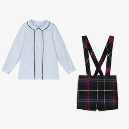 فوكيه-طقم شورت قطن تارتان لون كحلي وأحمر للأولاد | Childrensalon Outlet
