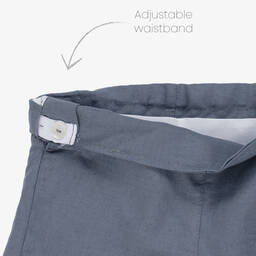 Foque-طقم شورت أطفال ولادي قطن وكتان لون أزرق وأبيض | Childrensalon Outlet