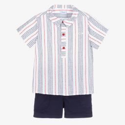 Foque-Boys Blue Stripe Shorts Set | Childrensalon Outlet