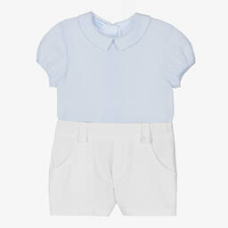 Foque-Boys Blue & White Cotton Shorts Set | Childrensalon Outlet