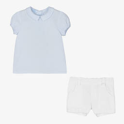 Foque-Boys Blue & White Cotton Shorts Set | Childrensalon Outlet