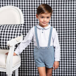 فوكيه-طقم شورت كاروهات لون أبيض و أزرق للأولاد | Childrensalon Outlet