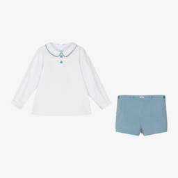 فوكيه-طقم شورت كاروهات لون أبيض و أزرق للأولاد | Childrensalon Outlet