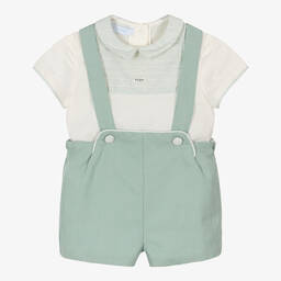 Foque-Boys Green & Ivory Cotton Shorts Set | Childrensalon Outlet