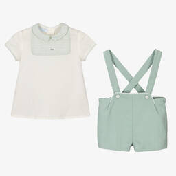 Foque-Boys Green & Ivory Cotton Shorts Set | Childrensalon Outlet