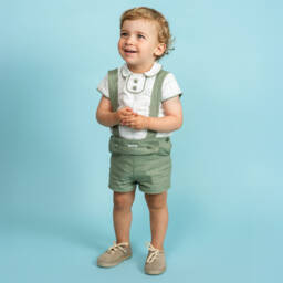 Foque-Boys Green Linen Blend Shorts Ensemble | Childrensalon Outlet