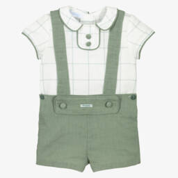 Foque-Boys Green Linen Blend Shorts Ensemble | Childrensalon Outlet