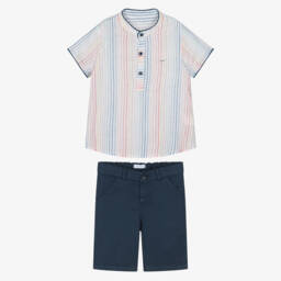 Foque-Boys Nautical Striped Shirt & Navy Shorts Set | Childrensalon Outlet