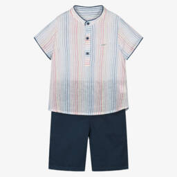 Foque-Boys Nautical Striped Shirt & Navy Shorts Set | Childrensalon Outlet
