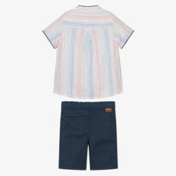 Foque-Boys Nautical Striped Shirt & Navy Shorts Set | Childrensalon Outlet