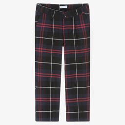 Foque-Boys Navy Blue Checked Cotton Trousers | Childrensalon Outlet