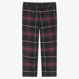 Foque-Boys Navy Blue Checked Cotton Trousers | Childrensalon Outlet