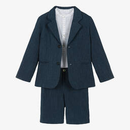 Foque-Boys Navy Blue Linen Shorts Suit  | Childrensalon Outlet