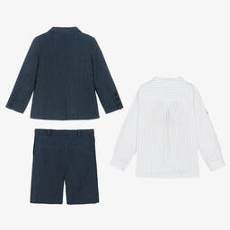 Foque-Boys Navy Blue Linen Shorts Suit  | Childrensalon Outlet
