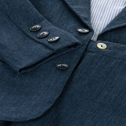 Foque-Boys Navy Blue Linen Shorts Suit  | Childrensalon Outlet