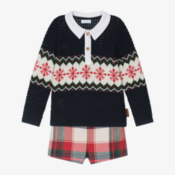 فوكيه-طقم شورت صوف لون كحلي وأحمر للأولاد | Childrensalon Outlet