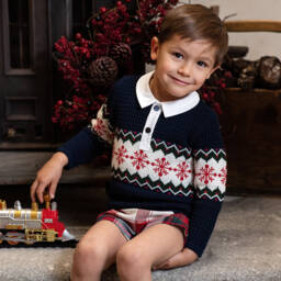 فوكيه-طقم شورت صوف لون كحلي وأحمر للأولاد | Childrensalon Outlet