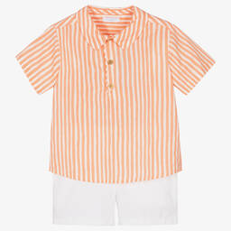 Foque-Оранжевая рубашка и белые шорты из хлопка | Childrensalon Outlet