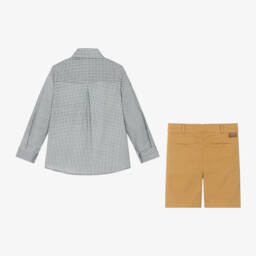 Foque-Boys Plaid Shirt and Beige Shorts Set | Childrensalon Outlet