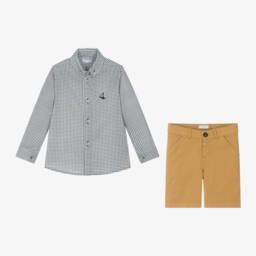 Foque-Boys Plaid Shirt and Beige Shorts Set | Childrensalon Outlet