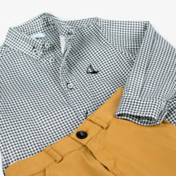 Foque-Boys Plaid Shirt and Beige Shorts Set | Childrensalon Outlet