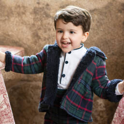 فوكيه-معطف بهودي تارتان لون أخضر للأولاد | Childrensalon Outlet