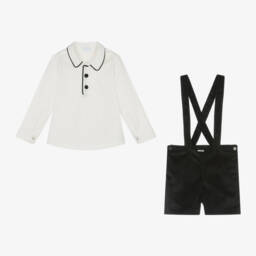 Foque-طقم شورت مخمل لون أسود وعاجي للأولاد | Childrensalon Outlet