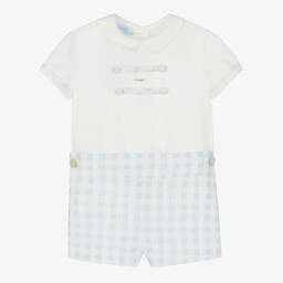Foque-Boys White & Blue Checked Shorts Set | Childrensalon Outlet