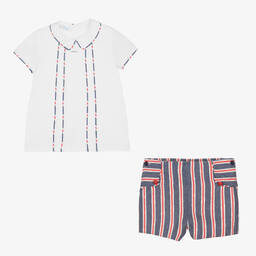 Foque-طقم شورت قطن لون أبيض وأزرق للأولاد | Childrensalon Outlet