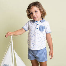 Foque-طقم شورت قطن جيرسي لون أبيض وأزرق باهت للأولاد | Childrensalon Outlet