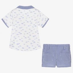 Foque-طقم شورت قطن جيرسي لون أبيض وأزرق باهت للأولاد | Childrensalon Outlet